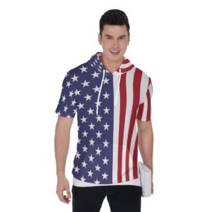 USA Flag-Men’s Short Sleeve Hoodie T-Shirt