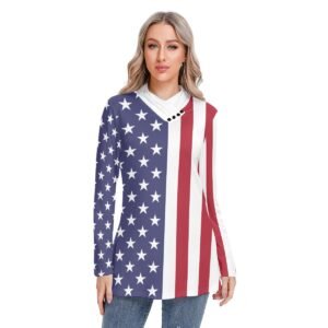USA Flag-Women’s Long-sleeved Heap-neck Slim Casual Tunic Blouse