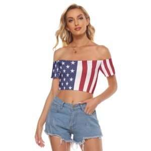 USA Flag-Women’s Off-shoulder Cropped T-shirt