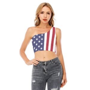 USA Flag-Women’s One-Shoulder Cropped Top
