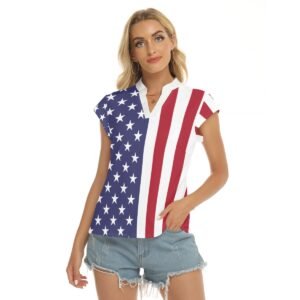 USA Flag-Women’s Stacked V-neck Short Sleeve Blouse