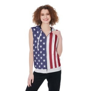 USA Flag-Women’s Zip-up Sleeveless Hoodie