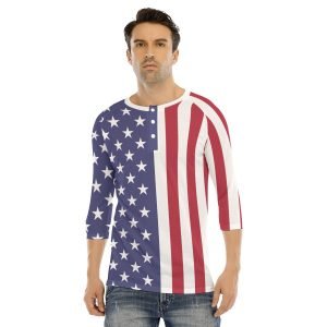 USA Flag-Men’s Bracelet Sleeve T-shirt With Button Closure
