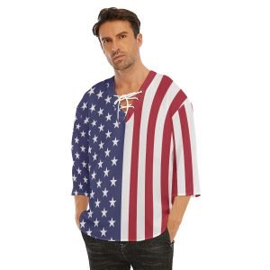 USA Flag-Men’s Bracelet Sleeve T-shirt With Neckline Tie Closure