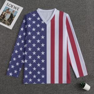 USA Flag-Men’s V-neck Sweatshirt With Long Sleeve