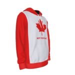 Close-up of the Canadian flag design on the "Canada Is Not For Sale" hoodie.